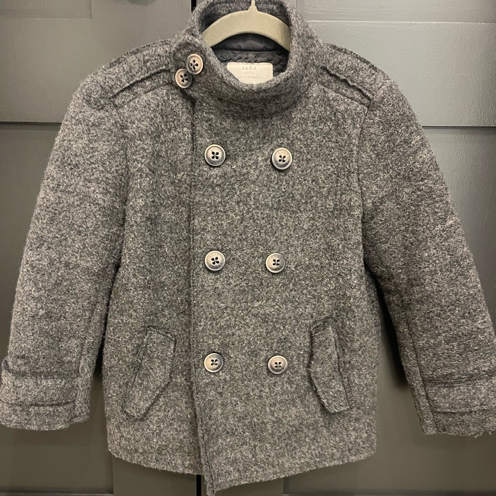 Zara Kids Charcoal Gray Wool-Blend Peacoat – Size 6